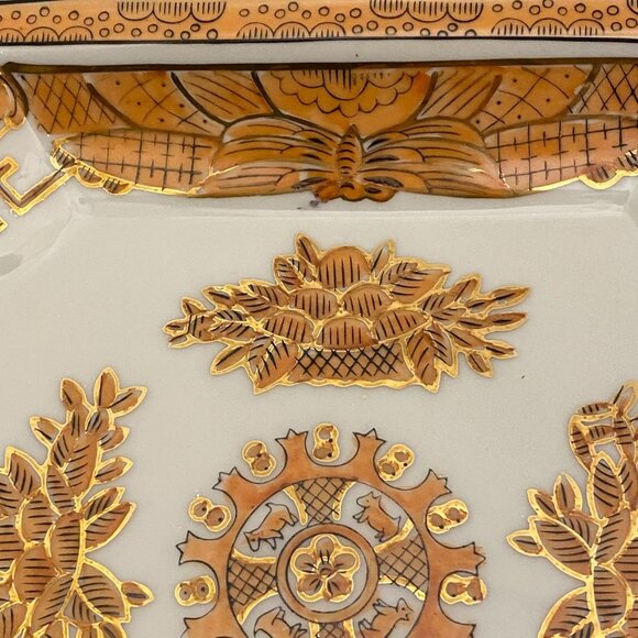 Andrea by Sadek Square Plate • Orange + Gold Trim • Asian-Inspired Tray - Picture 7 of 10
